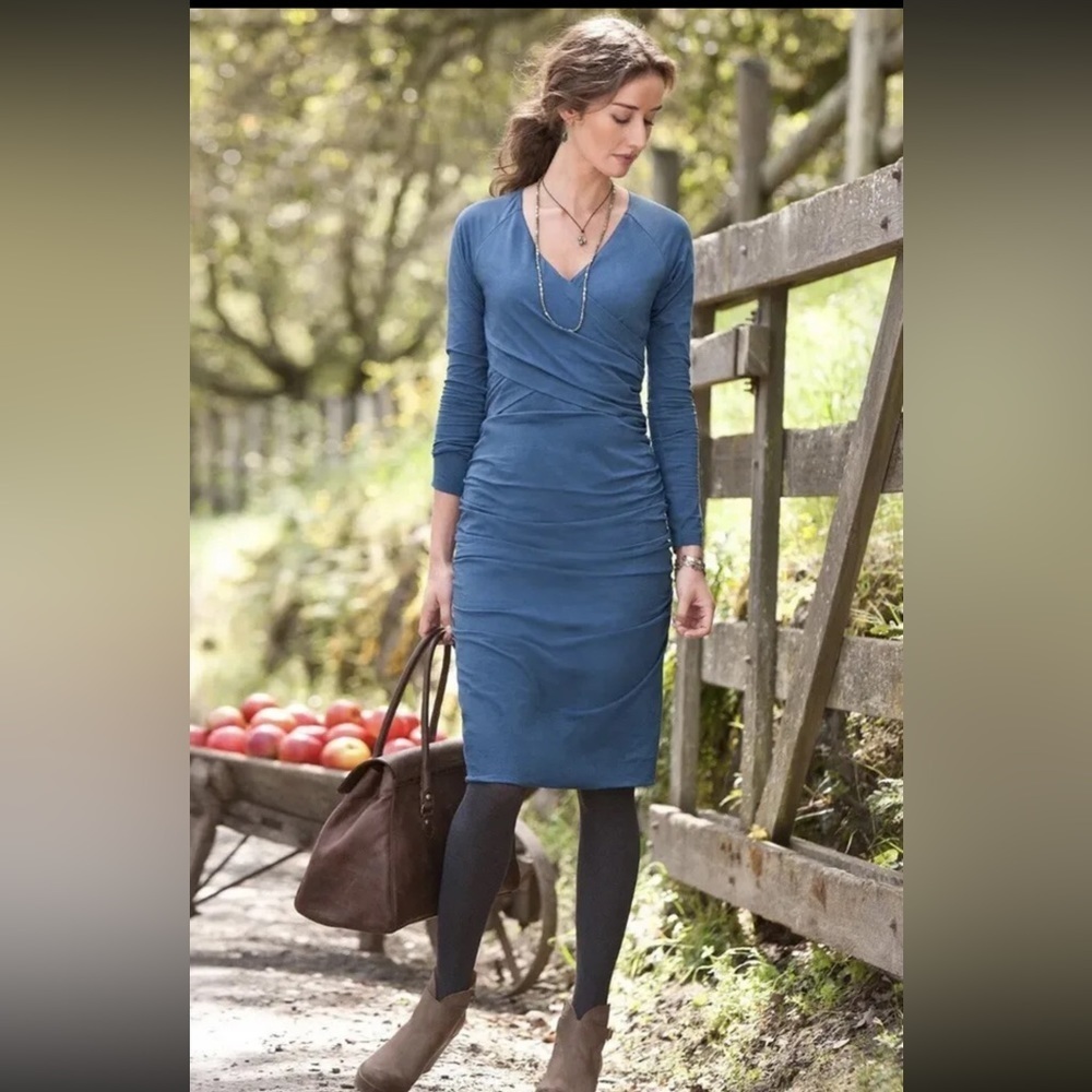 Sundance Eternal Compliments Dress Stretch Cotton V-Neck Ruched Wrap in blue